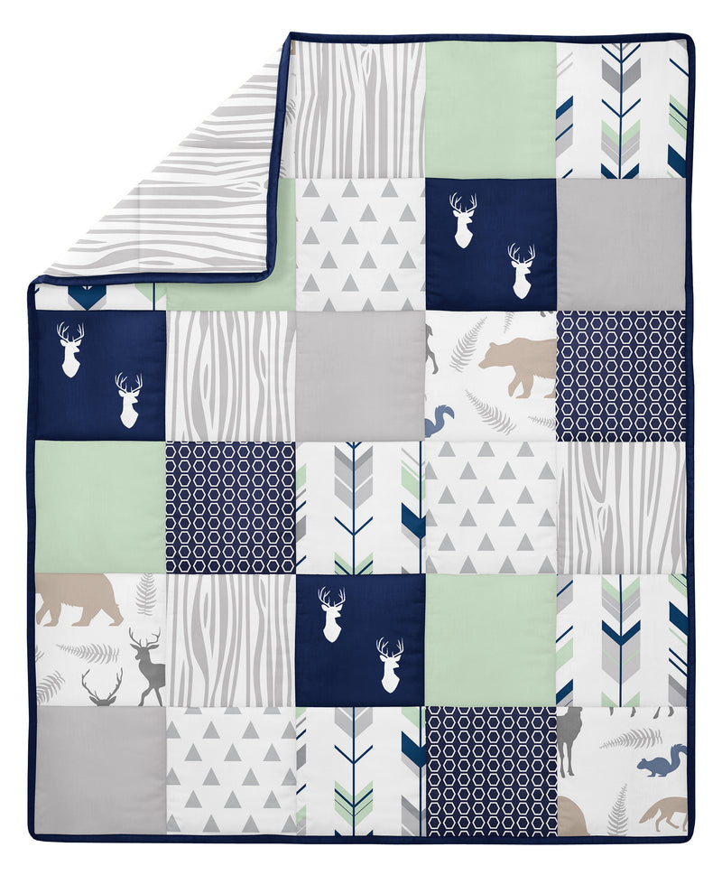 Woodsy Navy, Mint and Grey 4 Piece Bumperless Crib Bedding Collection