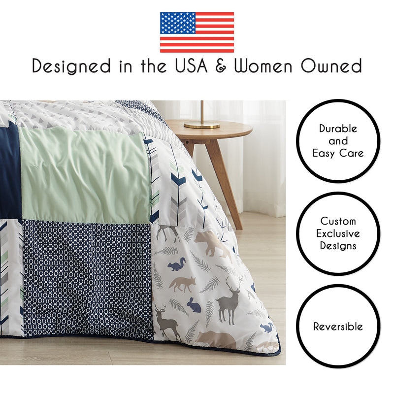Woodsy Navy, Mint and Grey Full/Queen Bedding Collection