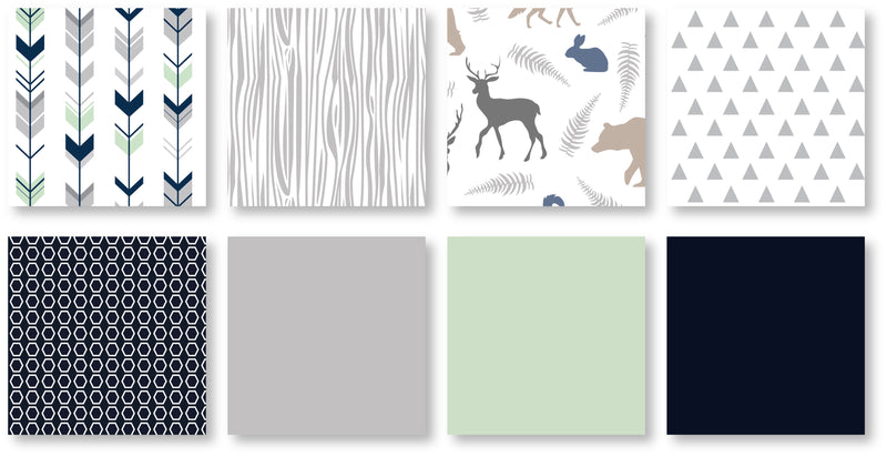 Woodsy Navy, Mint and Grey Twin Bedding Collection