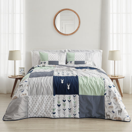 Woodsy Navy, Mint and Grey Full/Queen Bedding Collection