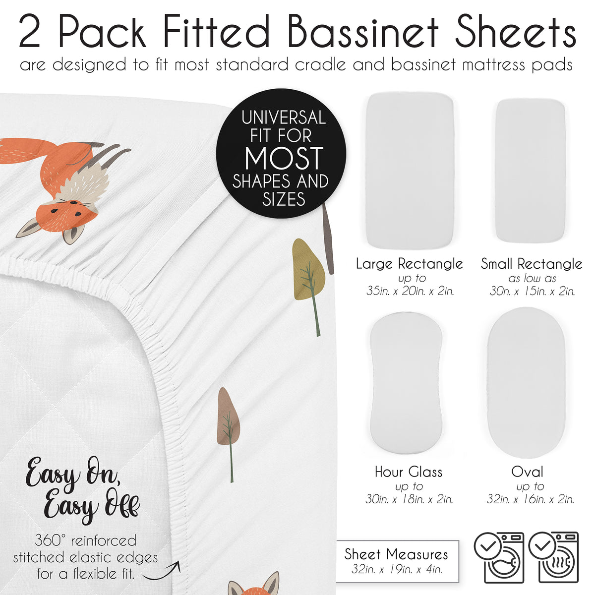 Woodland Animal Pals Collection 2 Pack Baby Bassinet Fitted Sheets
