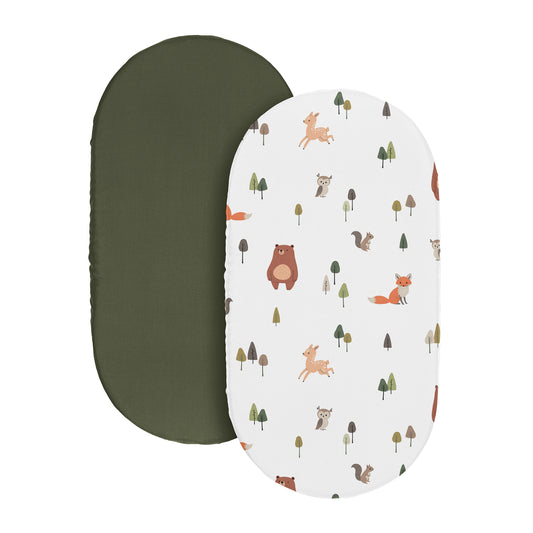 Woodland Animal Pals Collection 2 Pack Baby Bassinet Fitted Sheets