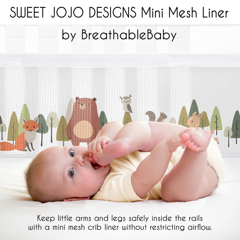 Woodland Animal Pals Collection Sweet Jojo Designs + BreathableBaby Breathable Mini Mesh Crib Liner