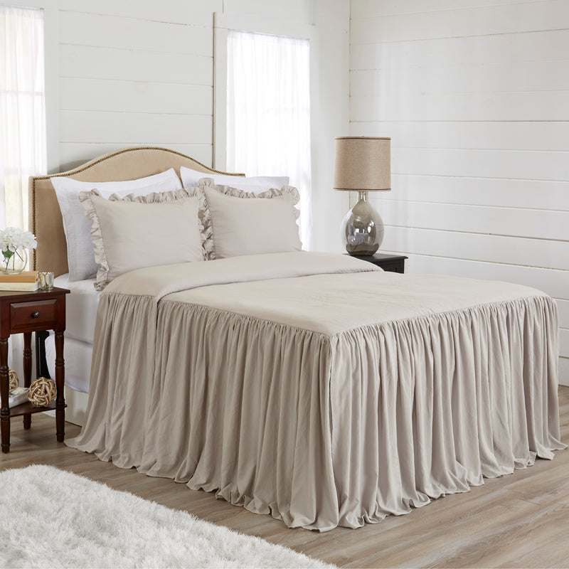 Gathered Bedspread Beige Collection King Size Extra Long Bedspread Cover