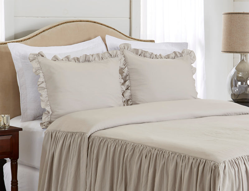 Gathered Bedspread Beige Collection King Size Extra Long Bedspread Cover