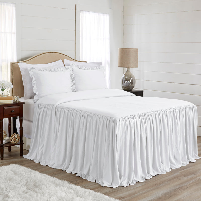 Gathered Bedspread White Collection Queen Size Extra Long Bedspread Cover