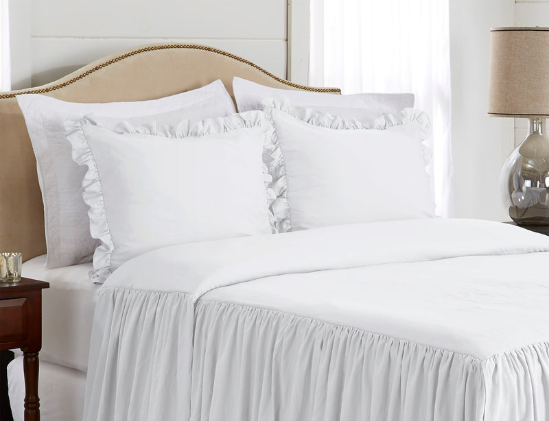 Gathered Bedspread White Collection Queen Size Extra Long Bedspread Cover