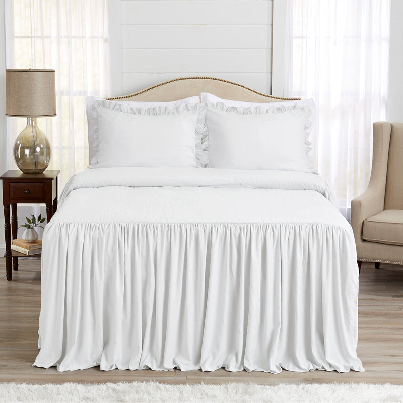 Gathered Bedspread White Collection Queen Size Extra Long Bedspread Cover