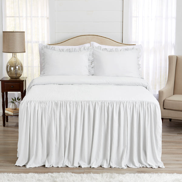 Gathered Bedspread White Collection Queen Size Extra Long Bedspread Cover alternate view
