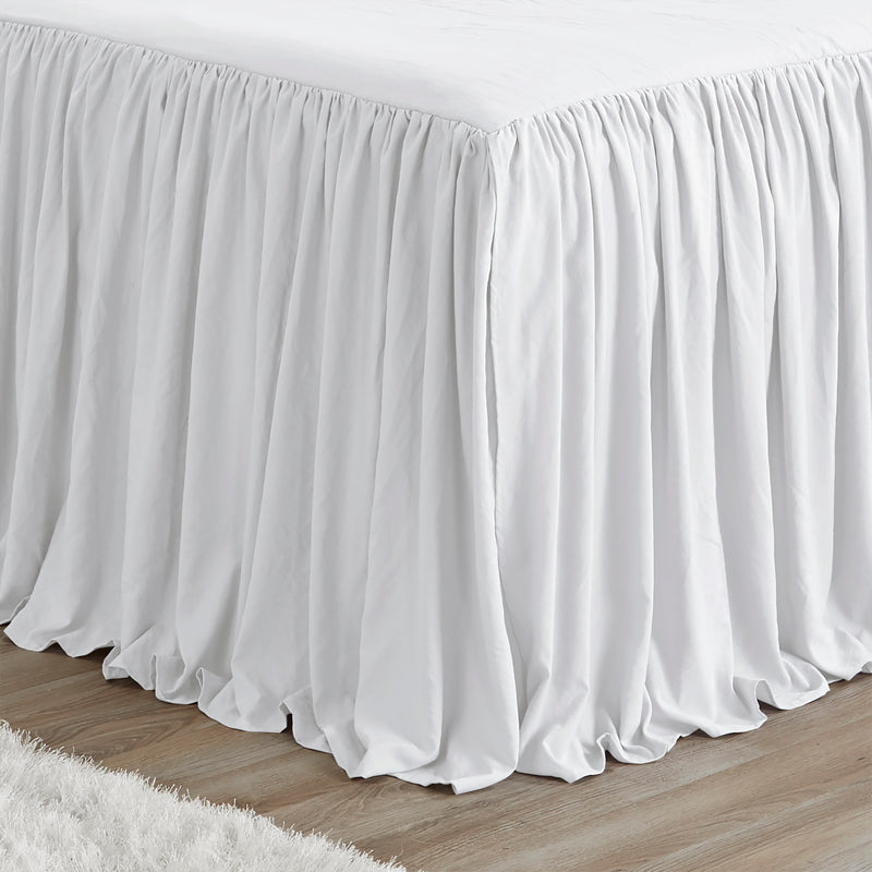 Gathered Bedspread White Collection Queen Size Extra Long Bedspread Cover