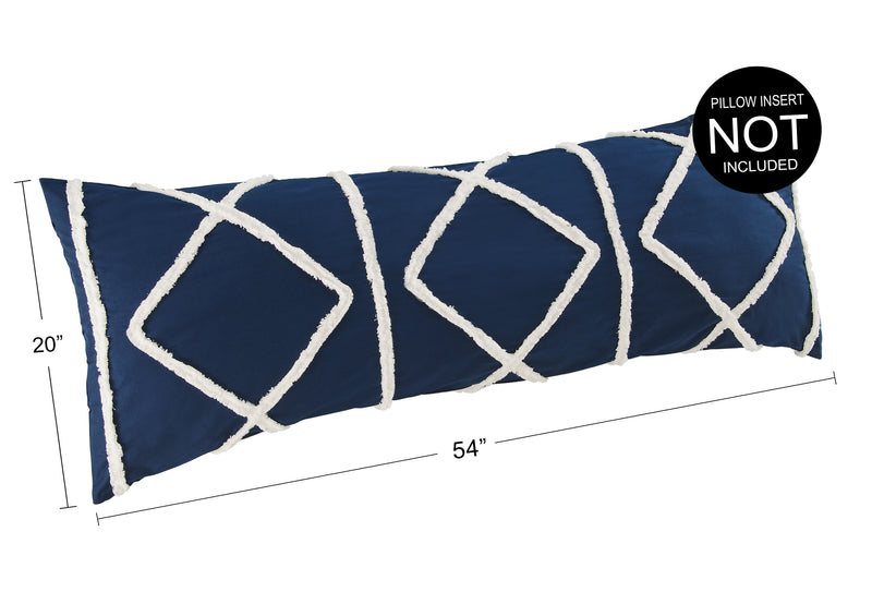 Boho Fringe Navy Blue and Ivory Collection Full Length Body Pillow Cover