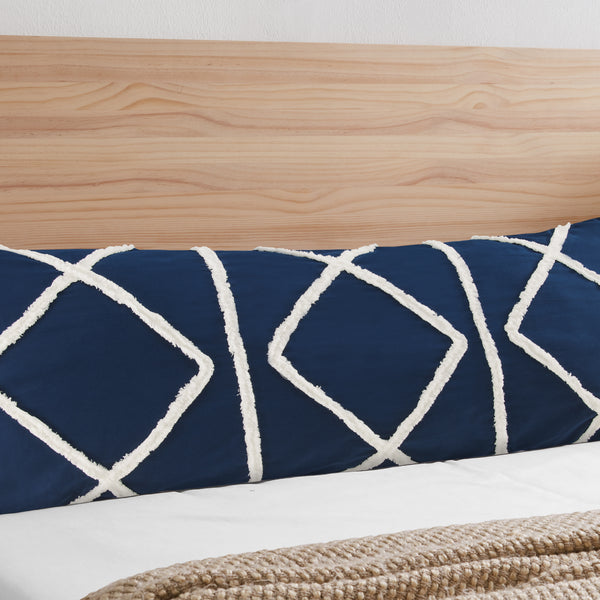 Boho Fringe Navy Blue and Ivory Collection Full Length Body Pillow Cover