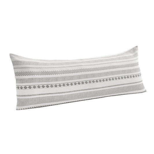 Grey Boho Tribal Jacquard Collection Horizontal Stripes Full Length Body Pillow Cover