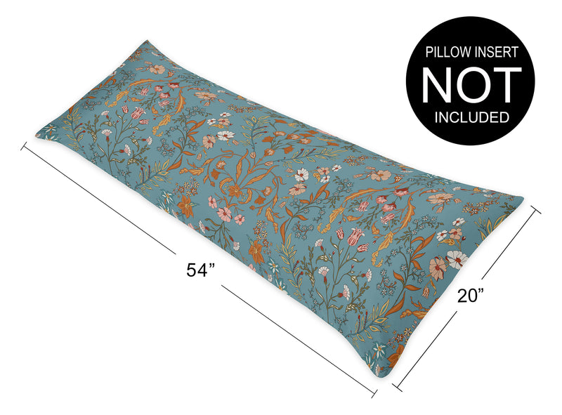 Boho Floral Wildflower Blue and Orange Collection Full Length Body Pillow Cover