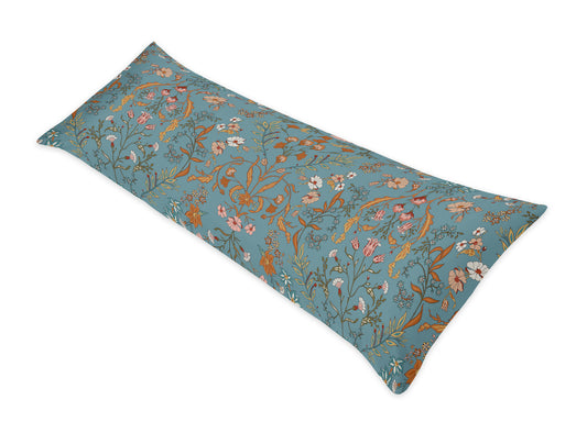 Boho Floral Wildflower Blue and Orange Collection Full Length Body Pillow Cover