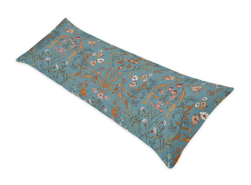 Boho Floral Wildflower Blue and Orange Collection Full Length Body Pillow Cover