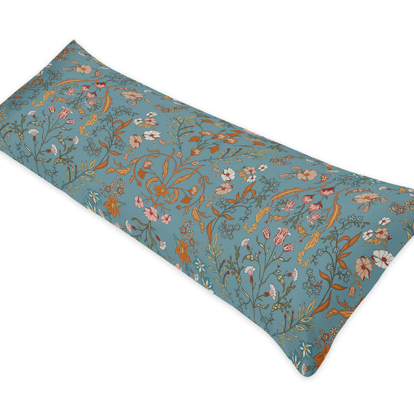 Boho Floral Wildflower Blue and Orange Collection Full Length Body Pillow Cover alternate view