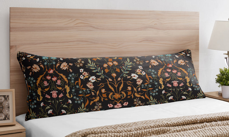 Boho Floral Wildflower Black and Orange Collection Full Length Body Pillow Cover