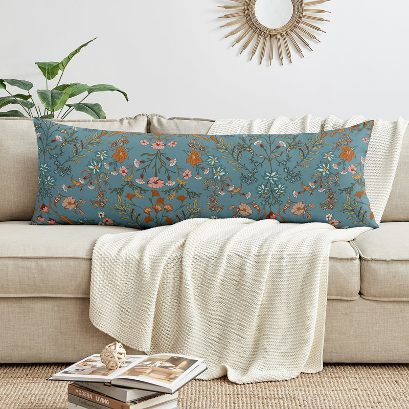 Boho Floral Wildflower Blue and Orange Collection Full Length Body Pillow Cover