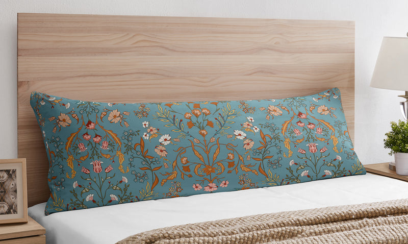 Boho Floral Wildflower Blue and Orange Collection Full Length Body Pillow Cover