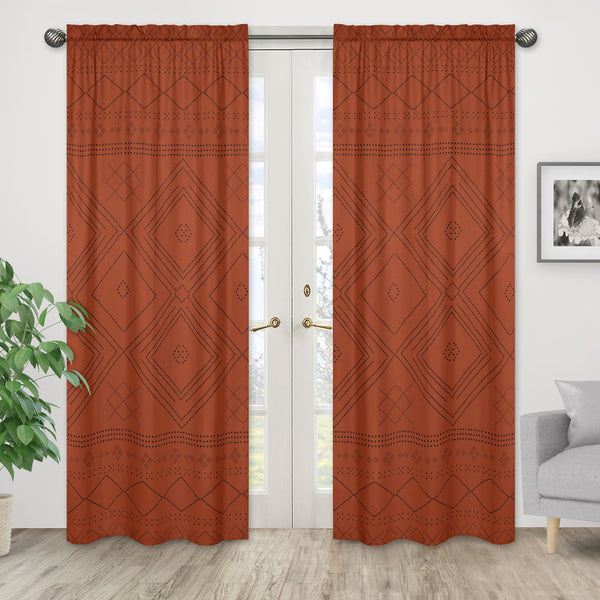 Boho Tribal Orange and Black Collection Window Panels - Set of 2