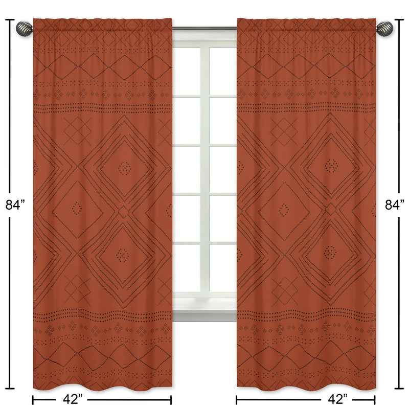 Boho Tribal Orange and Black Collection Window Panels - Set of 2