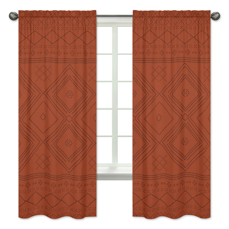 Boho Tribal Orange and Black Collection Window Panels - Set of 2
