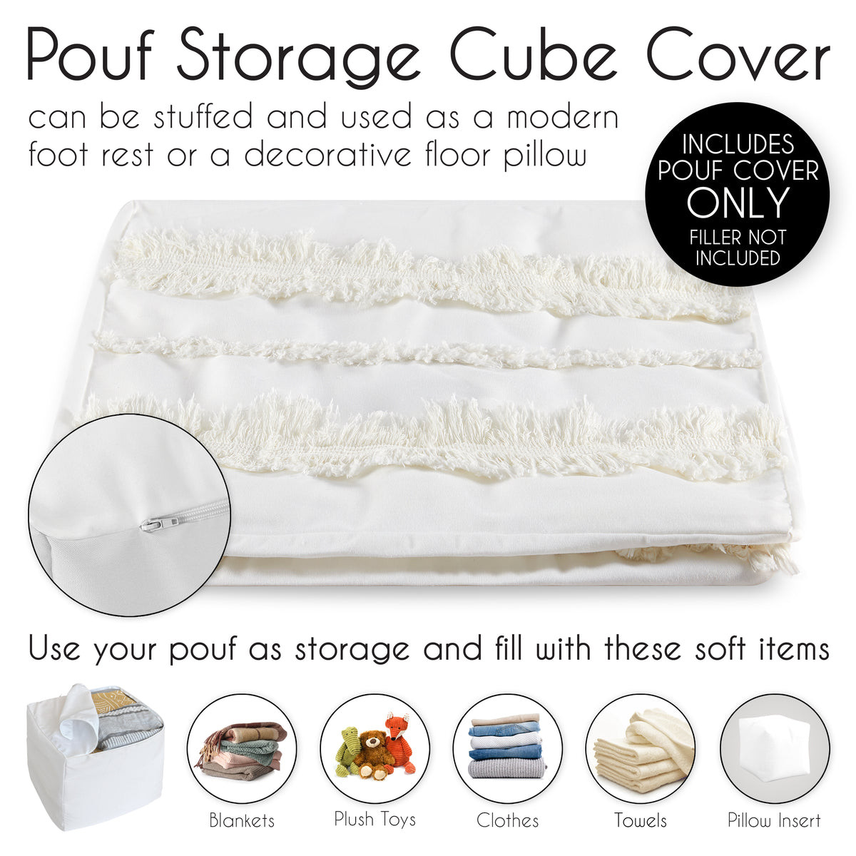 Boho Fringe Collection Ottoman Pouf Cover