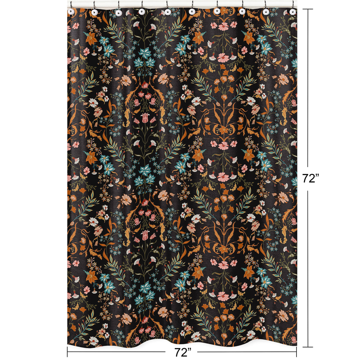 Boho Floral Wildflower Black and Orange Collection Shower Curtain