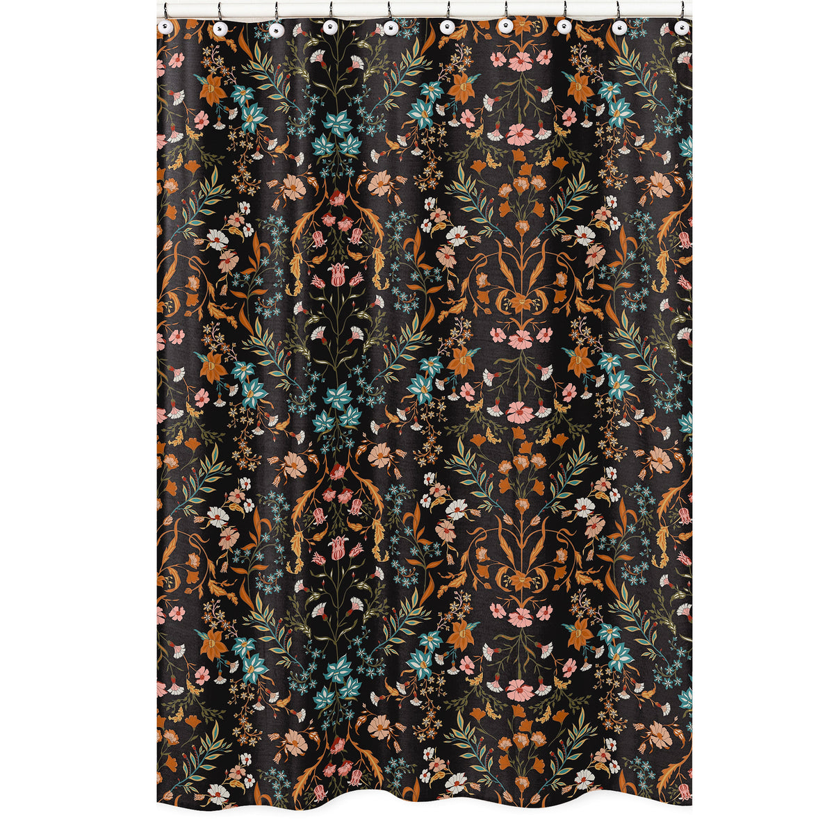 Boho Floral Wildflower Black and Orange Collection Shower Curtain