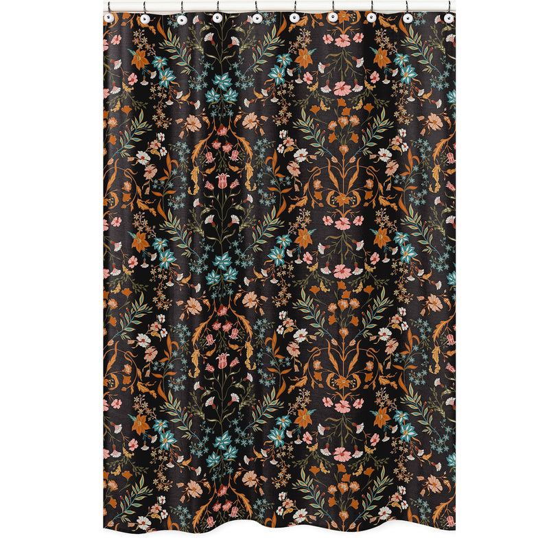 Boho Floral Wildflower Black and Orange Collection Shower Curtain