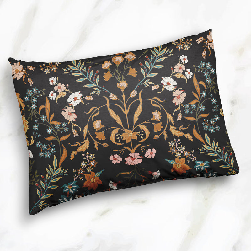 Boho Floral Wildflower Black and Orange Collection Twin Duvet Cover Bedding Set