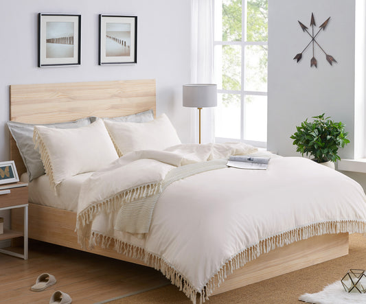 Boho Fringe Collection Queen Duvet Cover Bedding Set