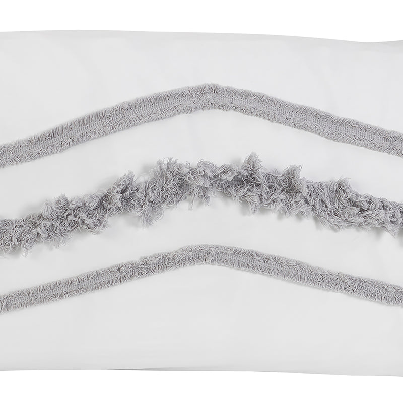 Boho Fringe White and Grey Collection Tufted Pillow Sham Covers - 2 Pack Set