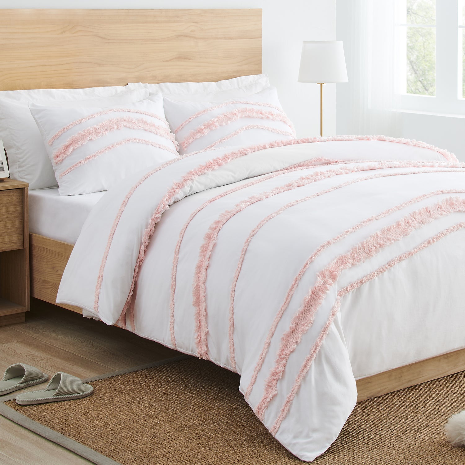 Boho Fringe White and Pink Collection Twin Bedding