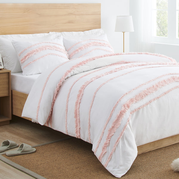Boho Fringe White and Pink Collection Twin Bedding