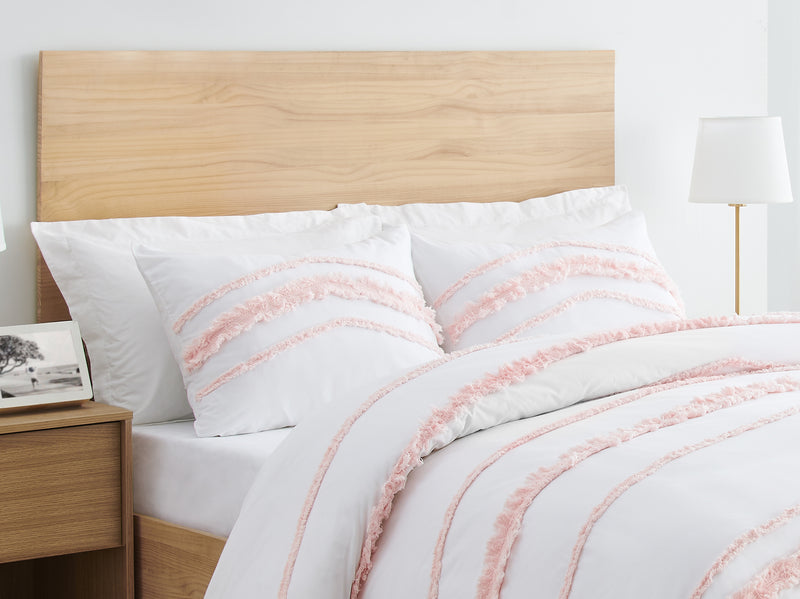 Boho Fringe Pink and White Collection Queen Duvet Cover Bedding Set