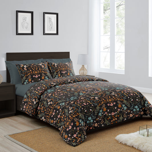 Boho Floral Wildflower Black and Orange Collection Full/Queen Bedding