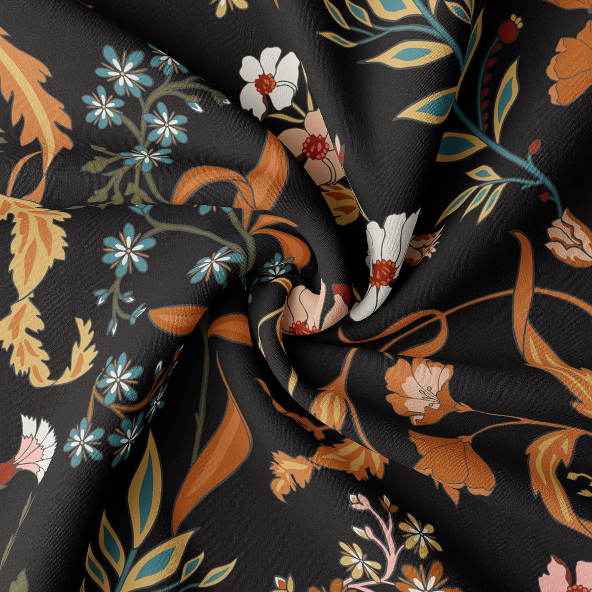 Boho Floral Wildflower Black and Orange Collection Twin Duvet Cover Bedding Set