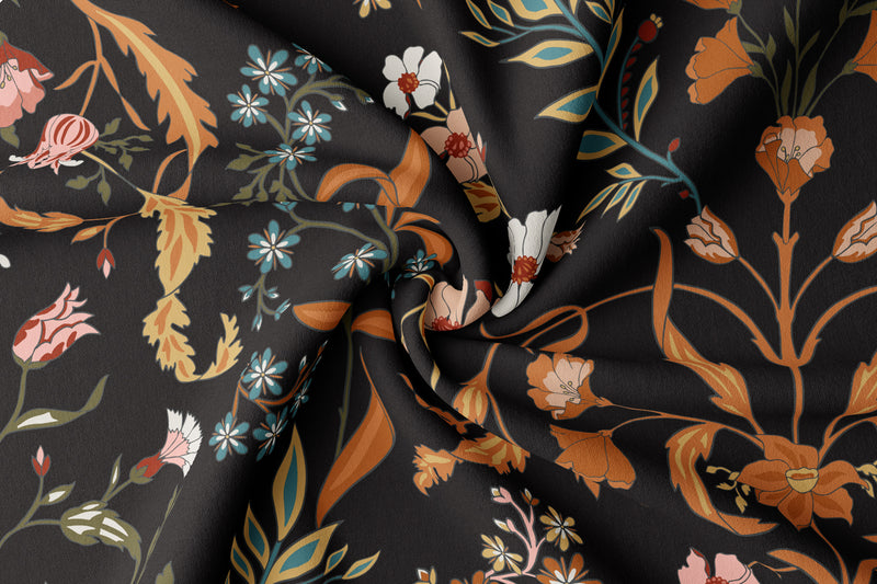 Boho Floral Wildflower Black and Orange Collection Twin Duvet Cover Bedding Set