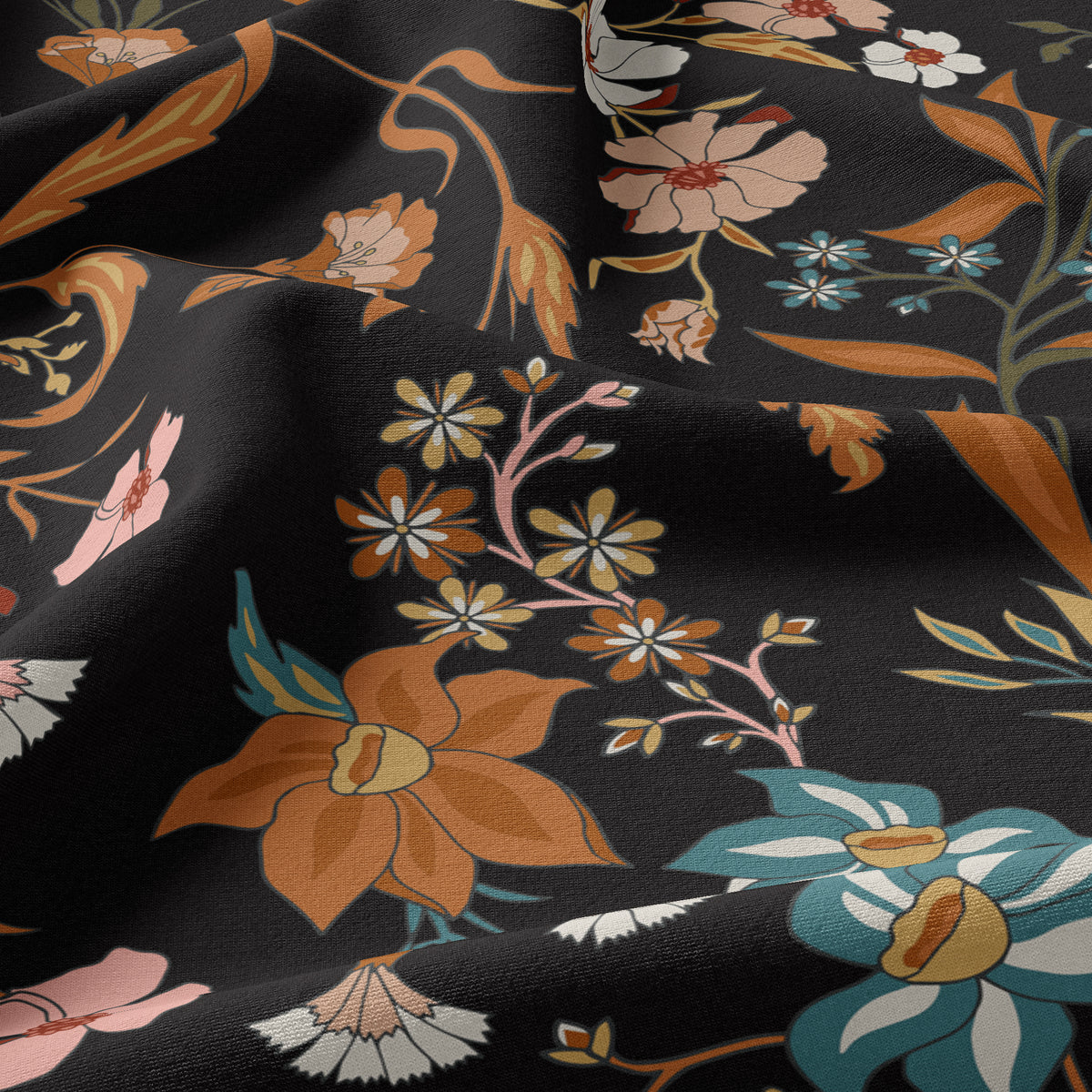 Boho Floral Wildflower Black and Orange Collection Full Length Body Pillow Cover
