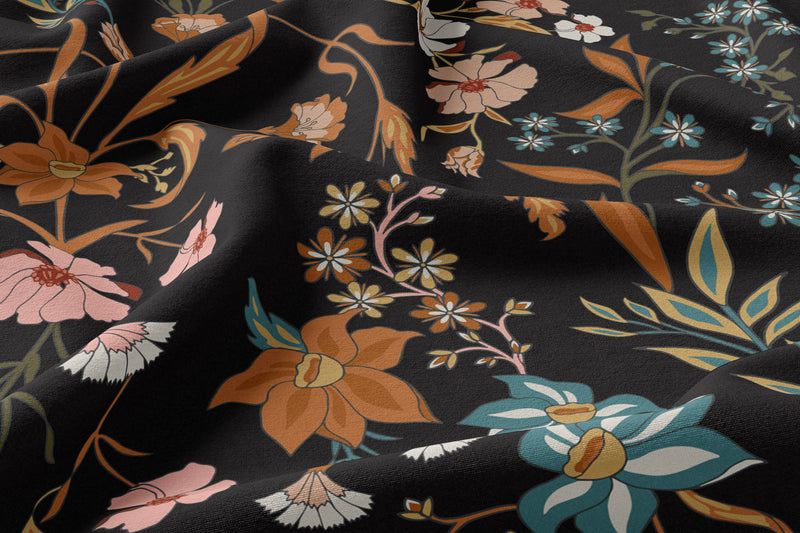 Boho Floral Wildflower Black and Orange Collection Full Length Body Pillow Cover