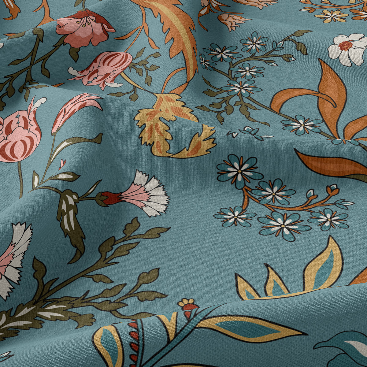 Boho Floral Wildflower Blue and Orange Collection Full Length Body Pillow Cover