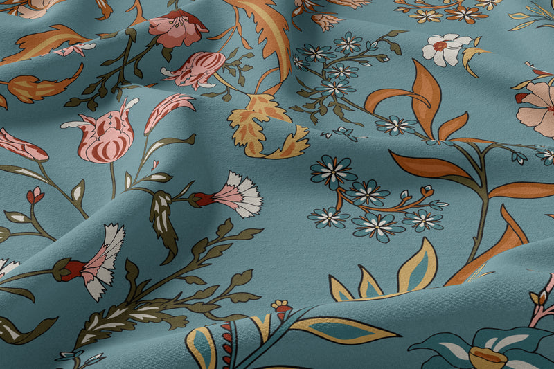 Boho Floral Wildflower Blue and Orange Collection Full Length Body Pillow Cover